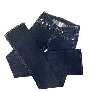 True Religion Women’s Jeans Hi-Rise Boot Size 25 Inseam 33 Flap Pocket Dark Wash